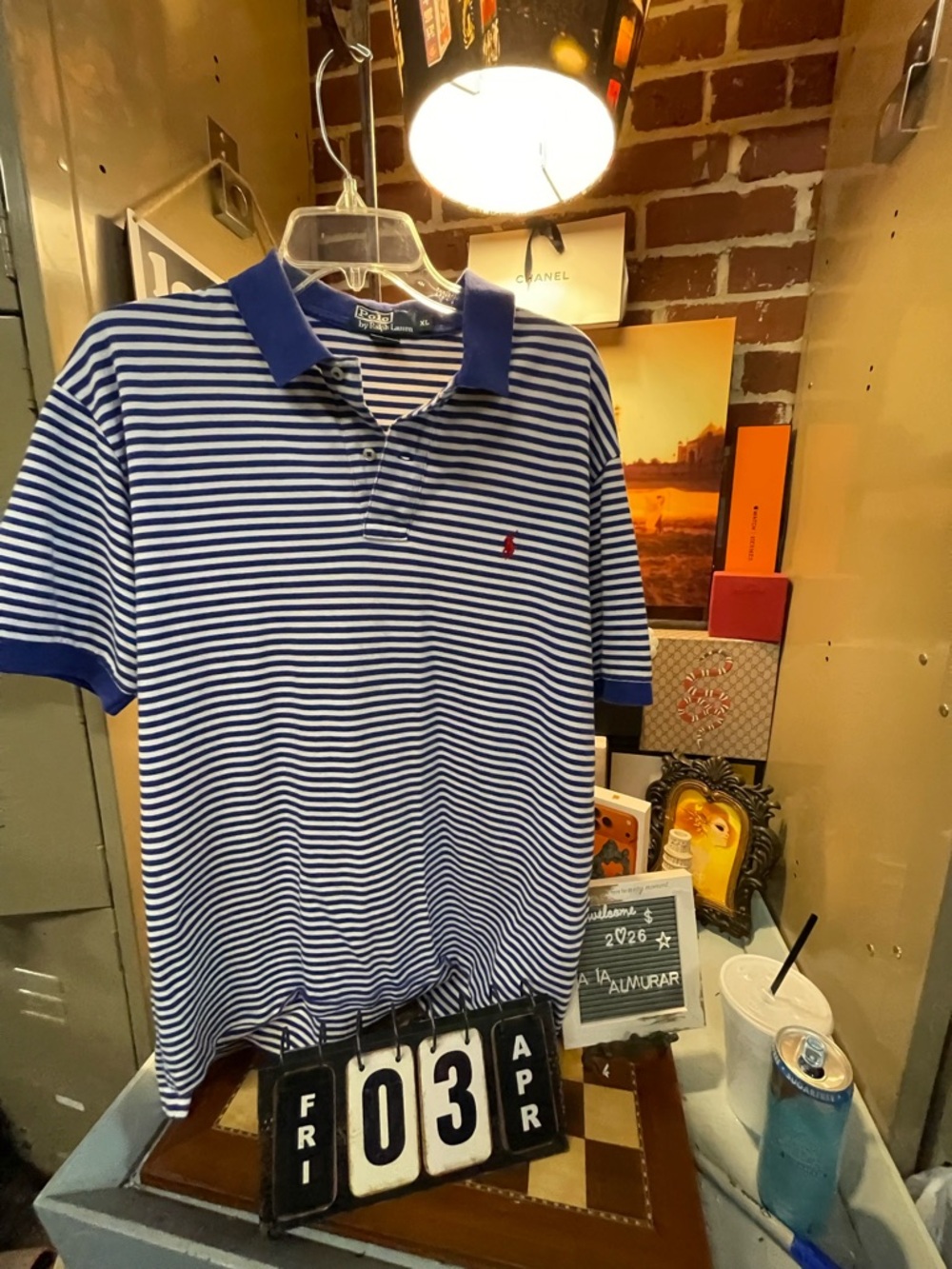 Classic RL Polo Blue & White Striped Knit Shirt, BIN
